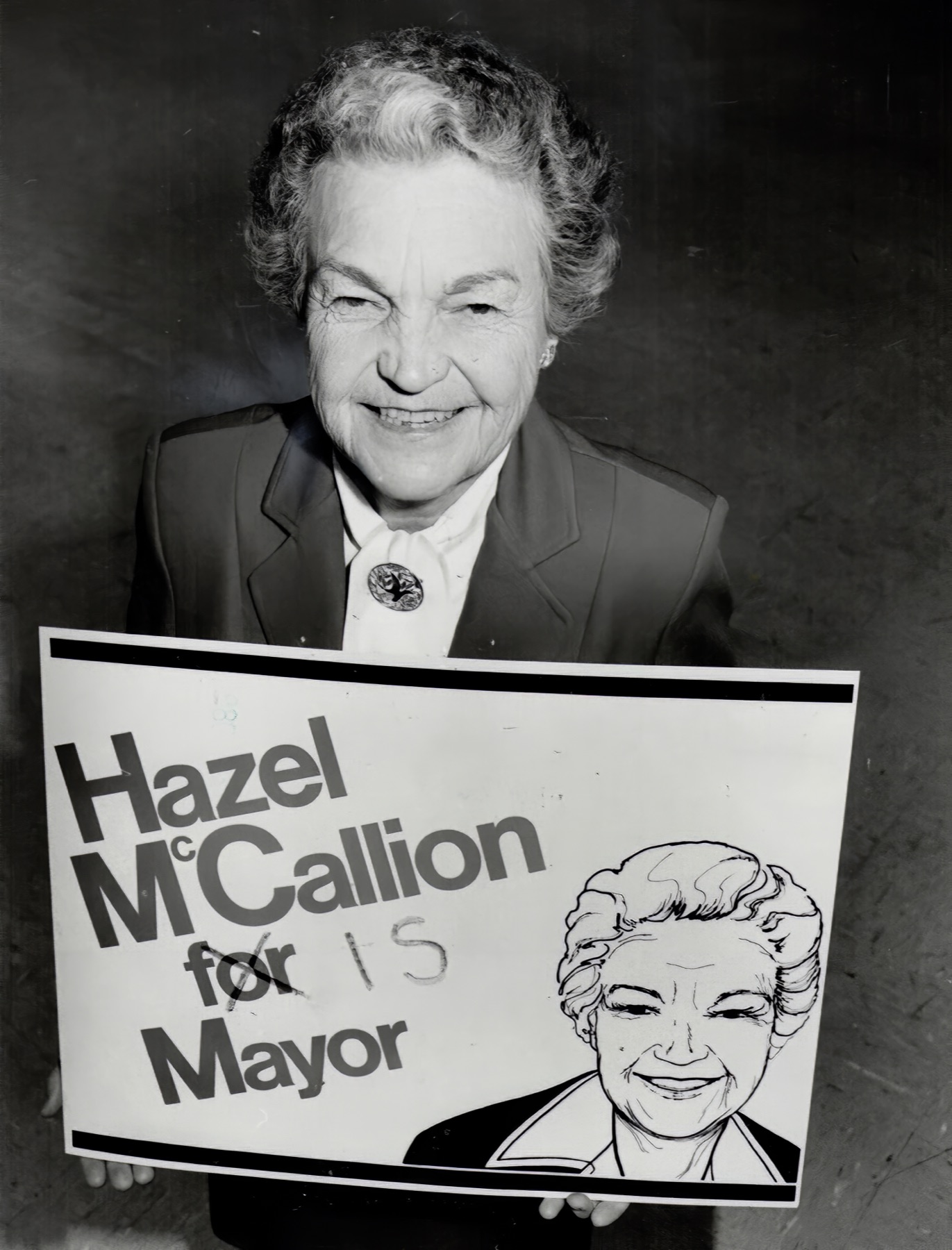 A campaign sign reading Hazel McCallion for Mayor.